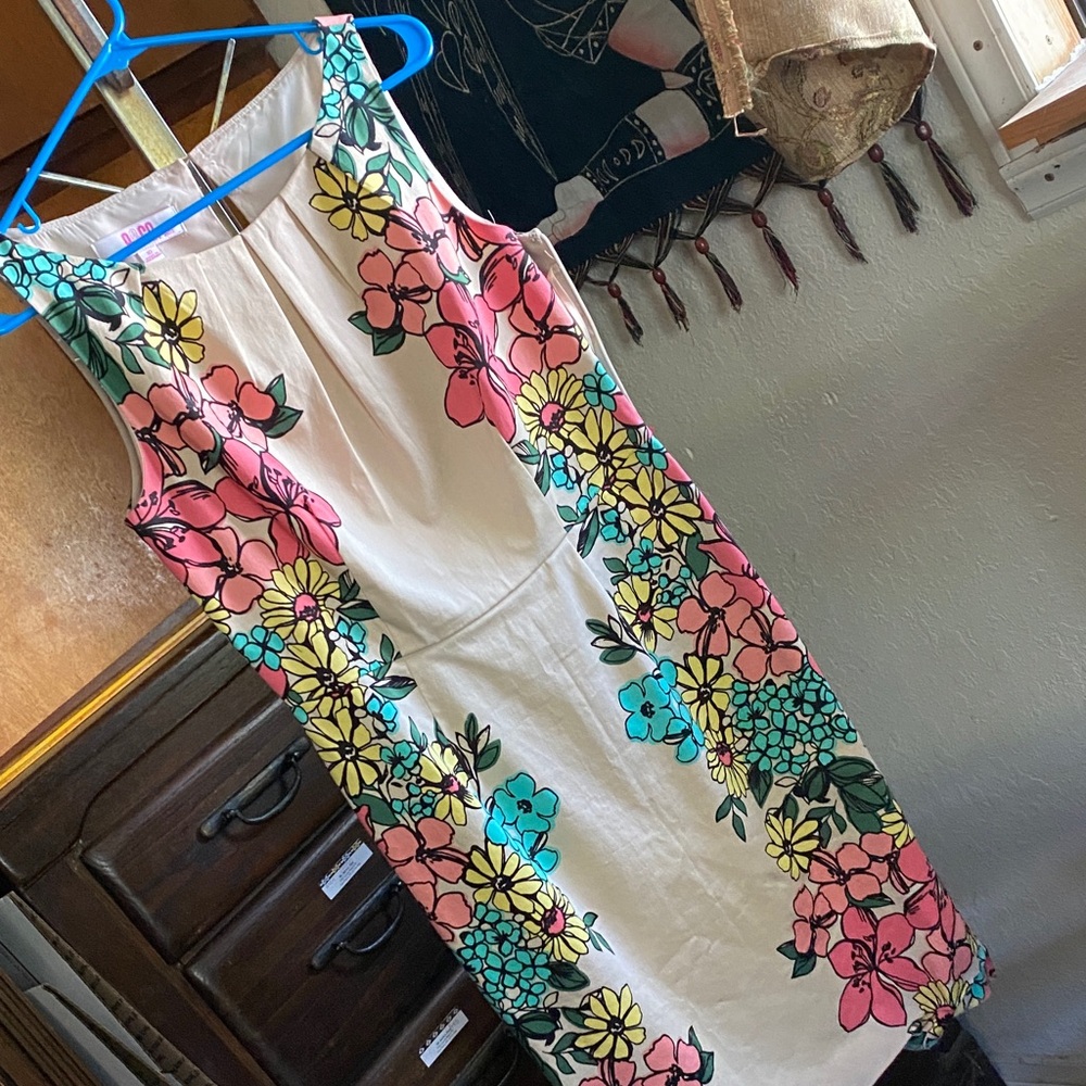 Vibrant Floral Midi Dress - Pink, Yellow, Blue